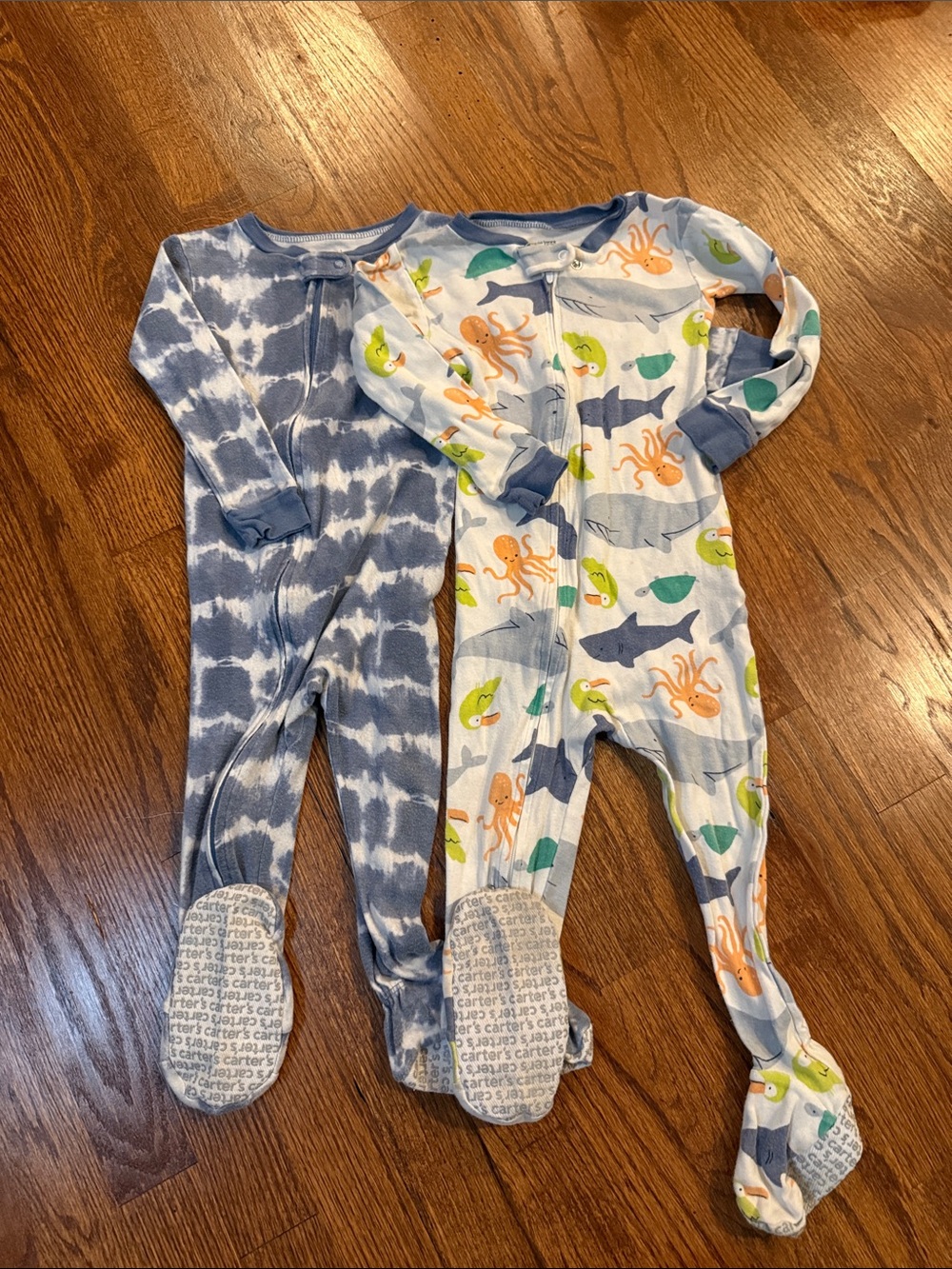 Carter's Blue Tie-Dye and Ocean Animal Footed One-Piece Set